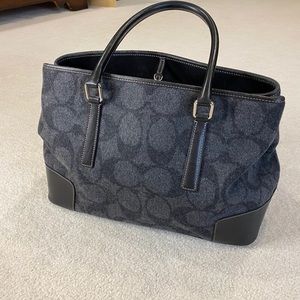 Vintage Signature Coach Grey Wool & Leather tote